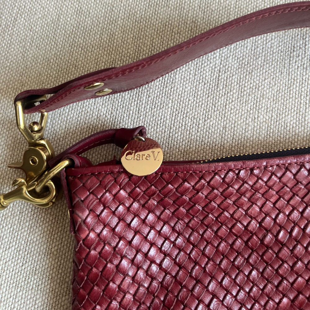 Clare V Woven Leather Hobo Crossbody in Wine - Picture 2 of 6
